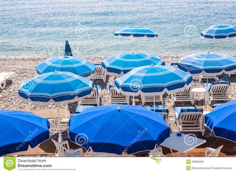 Blue Beach Umbrellas In Nice Stock Photo Image Of Nice