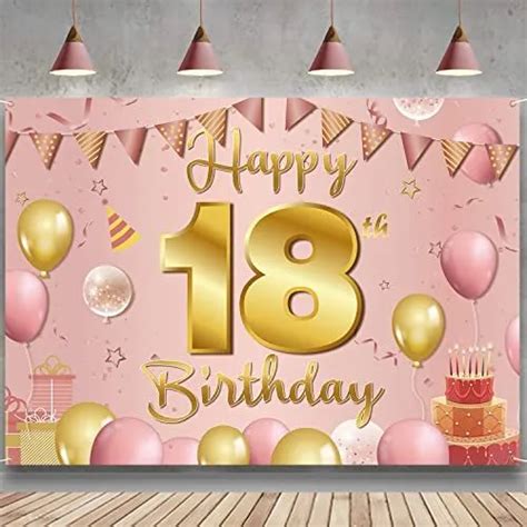7x5ft Large 18th Birthday Decorations Backdrop Banner Pink Rose Gold Happy 18 2006 Picclick
