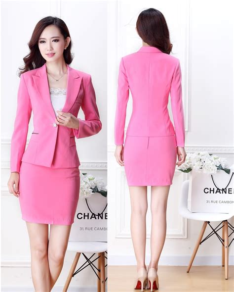 New Elegant Pink Fashion Slim Uniforms Style Professional Office Ladies