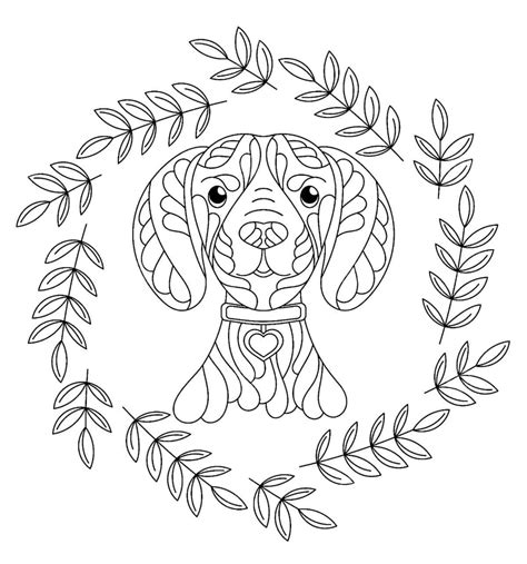 Mandala Dog With Leaves Coloring Page Download Print Now
