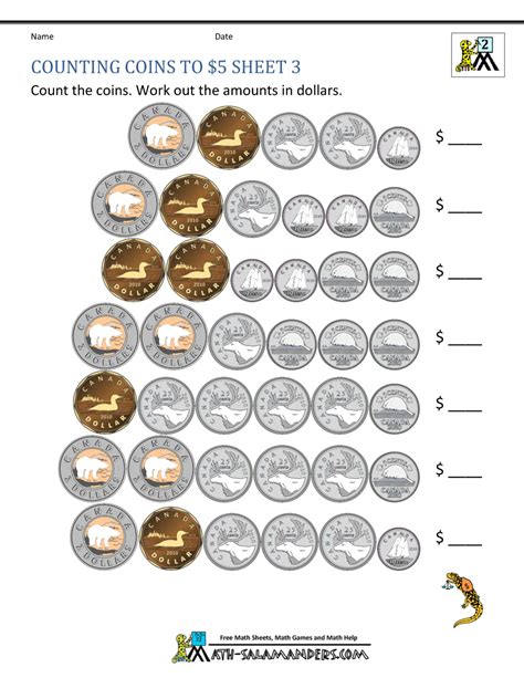 money worksheets canada