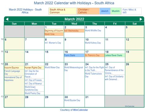 Print Friendly March 2022 South Africa Calendar For Printing