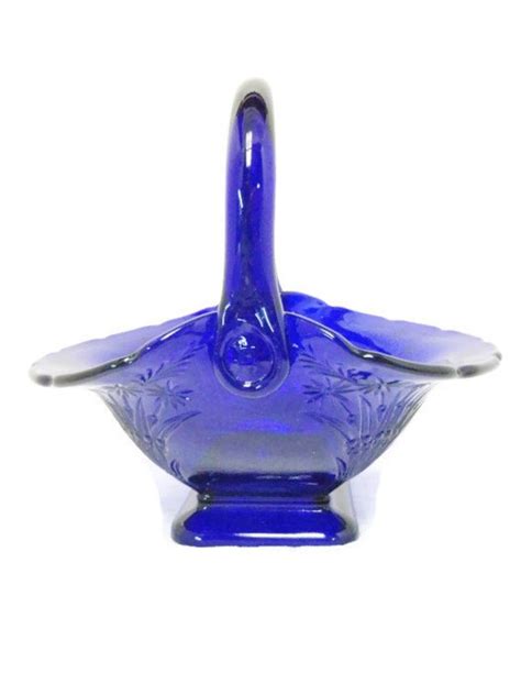 Large Vintage Tiara Indiana Cobalt Blue Glass Basket Jt