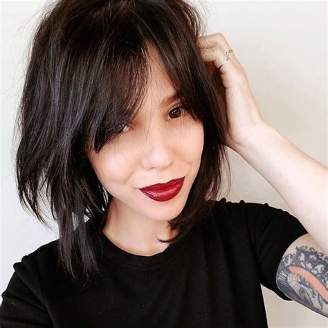 Lob haircut with curtain bangs. Shag Lob Haircut With Curtain Bangs in 2021 | Short hair ...