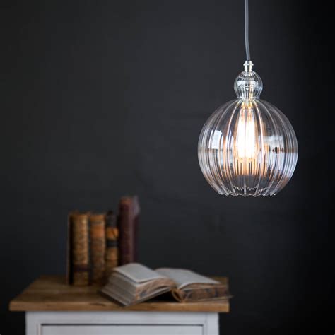 Clear Ribbed Glass Globe Mabel Pendant Light By Glow Lighting Free