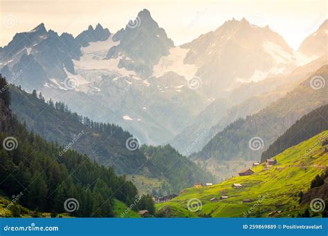 Alpine Village And Farms Bernese Oberland Swiss Alps Landscape