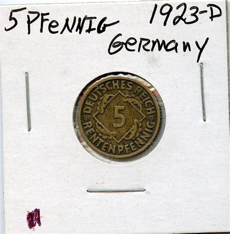 Lot Circulated Coin Germany 5 Pfennig 1923 D