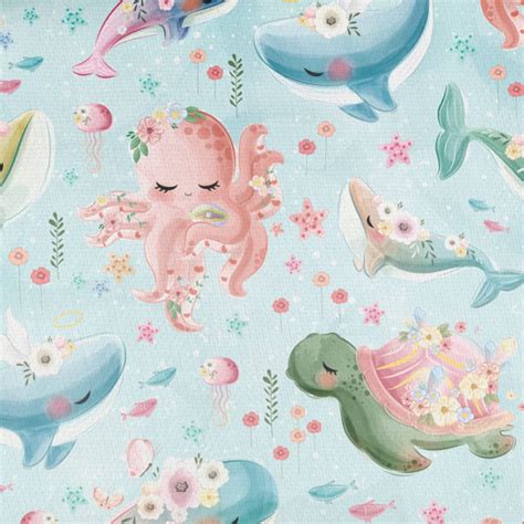 Sea Life Animals Fabric Ocean Fabric By The Half Meter Kids Etsy