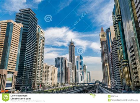 Dubai Cityscape Seen From Metro Uae Stock Photo Image Of Subway