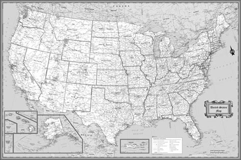 Usa Wall Map Classic Black And White Poster 36x24 Rolled Paper Or