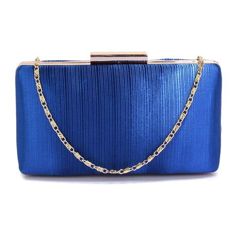 Lse00314 Blue Satin Clutch Evening Bag