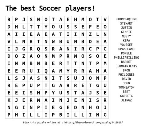 The Best Soccer Players Word Search