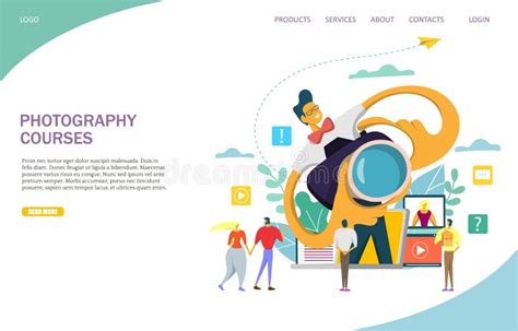 Photography Courses Vector Website Landing Page Design Template Stock