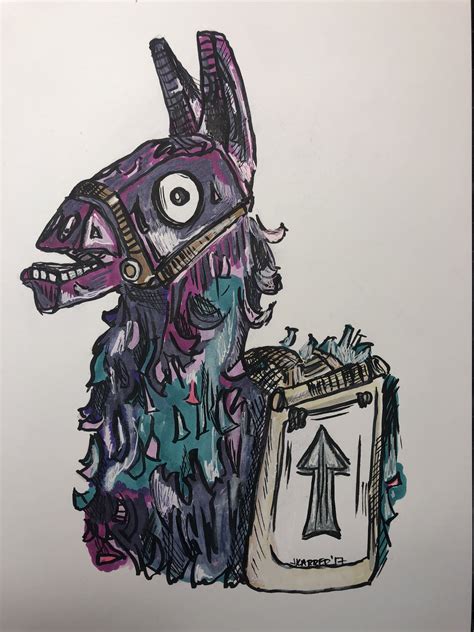 Under the loot llama's body, draw four short, sloping lines as guides for the fortnite pinata's legs. Fortnite Upgrade Llama. Epic Games. | Epic drawings, Cool ...