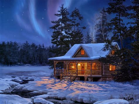 Hd A Small Cottage In The Snowy Woods Wallpaper Download Free