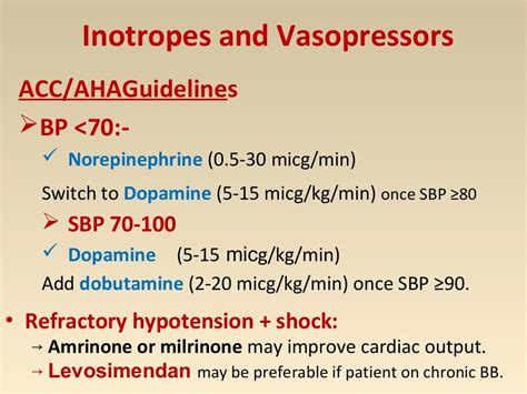 Inotropes And Vasopressors In Cardiogenic Shock