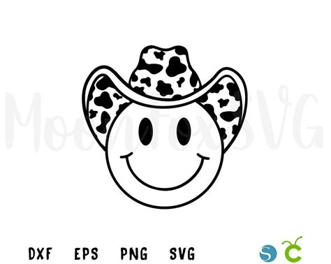 Cowboy Smiley Svg Cowboy Hat Howdy Yal Svg Cow Print Howdy Etsy