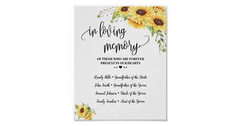 In Loving Memory Remembrance Sunflowers Wedding Poster Zazzle