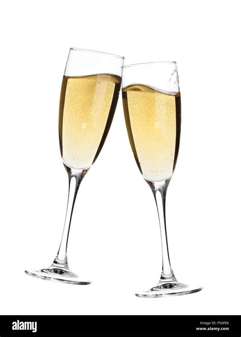 Cheers Two Champagne Glasses Isolated On White Background Stock Photo