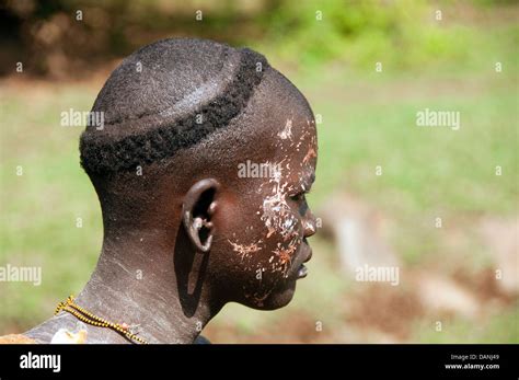 A Suri Surma Man After Body Painting With Colored Mud Ethiopia Stock