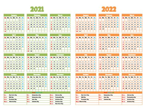 2021 And 2022 Printable Two Year Calendar 12 Templates