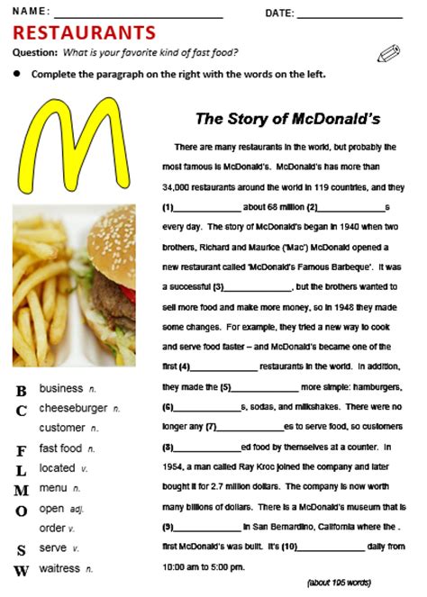 Math worksheets make learning engaging for your blossoming mathematician. Restaurants - All Things Topics