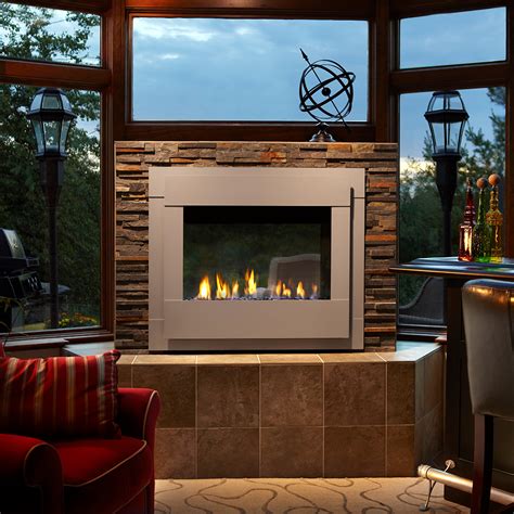 Outdoor Lifestyles Twilight Modern See Through Fireplace Stone And Patio