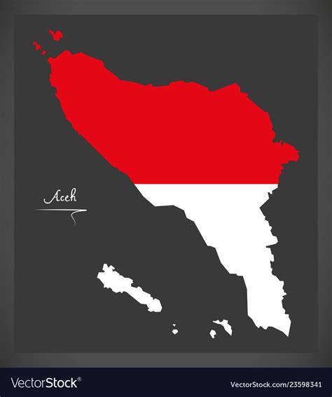 Aceh Indonesia Map With Indonesian National Flag Vector Image