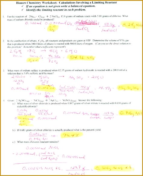 Limiting Reactant Practice Problems Worksheets