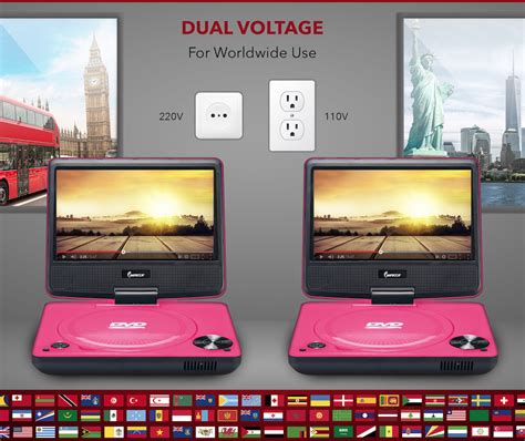 Dvp 772 7in 270° Swivel Screen Portable Dvd Player Pink