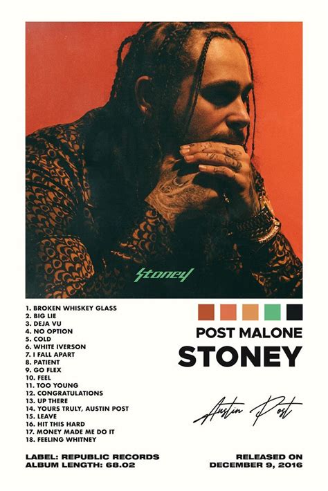 The Poster For Post Malone S Stoney Album Featuring An Image Of A Man With