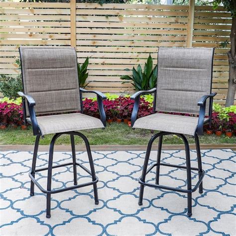 Phi Villa Black Padded Swivel Metal Outdoor Bar Stool With Arms 2 Pack