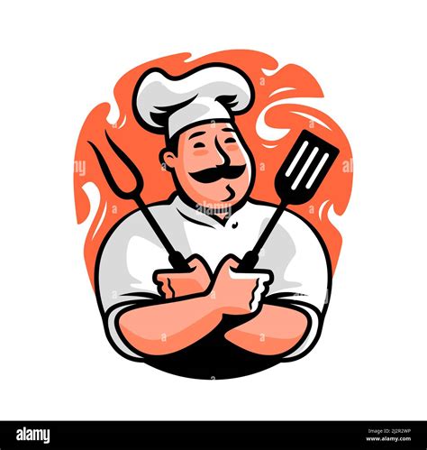 Chef With Fork And Spatula For Barbecue Logo Grill Food Emblem