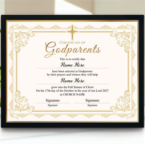 Godparents Certificate Template Printable Editable Godparents