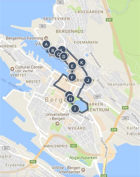 Bergen Norway Sightseeing Walking Tour Map Tourist Map Walking Map