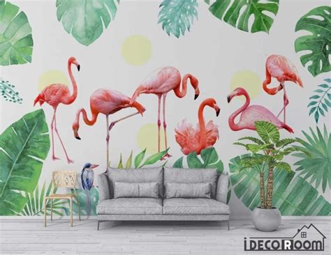 Scandinavian Tropical Plant Flamingo Wallpaper Wall Murals Idcwp Hl