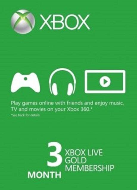 Xbox Live 3 Month Gold Membership Card For Microsoft Xbox 360 Xbox
