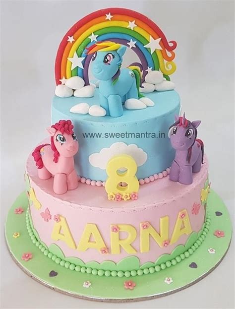 My Little Pony theme 2 tier fondant cake with 3D pony ...