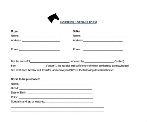 Free 7 Sample Horse Bill Of Sale Forms In Pdf Ms Word
