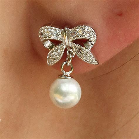 Sterling Silver Bow Earrings With Pearl Drop Eves Addiction