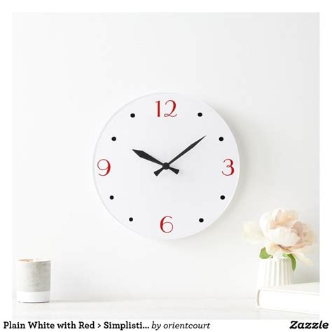 Plain White With Red Simplistic Wall Clocks Zazzle Clock Wall
