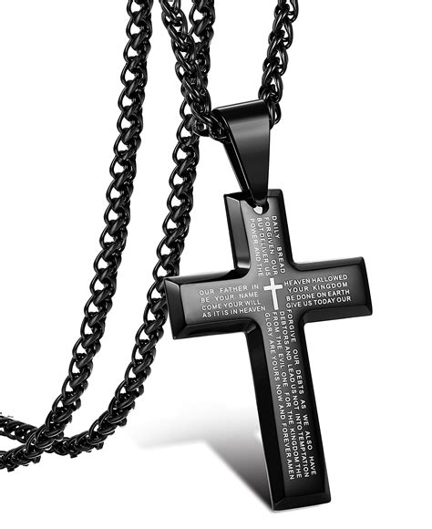 Jewelry Mens Stainless Steel Simple Black Cross Pendant Lords Prayer