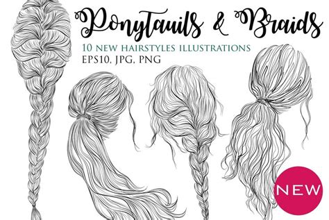 10 Vector Ponytails And Braids By Colorshop On Creativemarket Womens