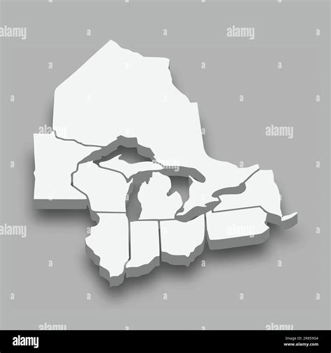 3d Isometric Map Of Great Lakes Region Isolated With Shadow Vector