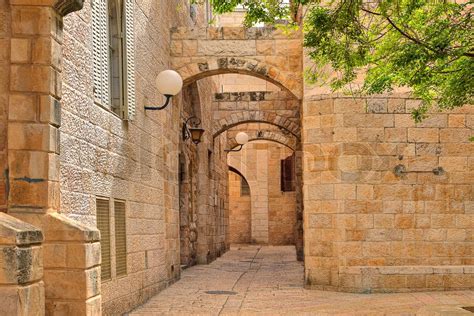 Narrow Cobbled Street Among Traditional Stoned Houses Of Jewish Quarter