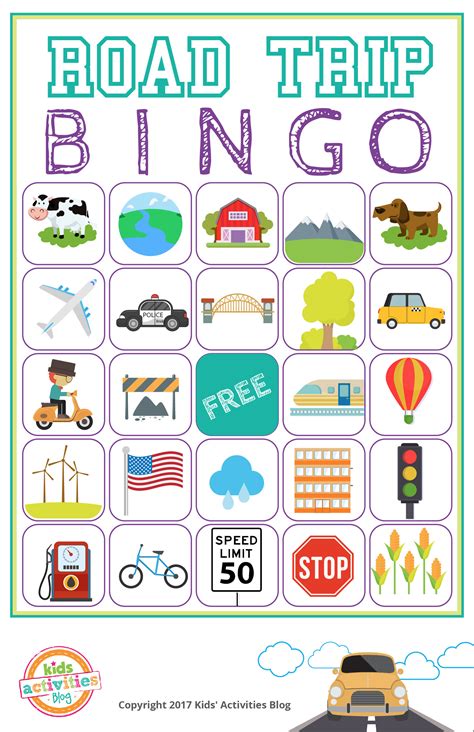 free road trip bingo game for kids homemaking expert printable