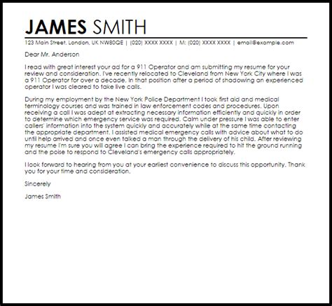Maybe you would like to learn more about one of these? 911 Operator Cover Letter Sample | LiveCareer