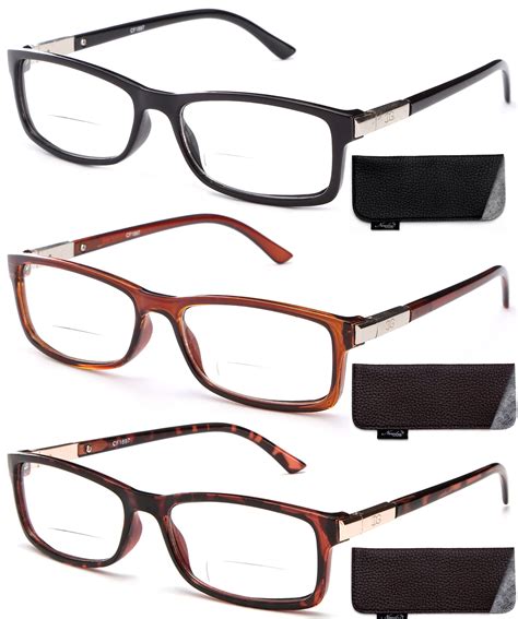 3 Pairs Newbee Fashion Rectangle Plastic Frame Reading Glasses For Men Women Bifocal Lenses