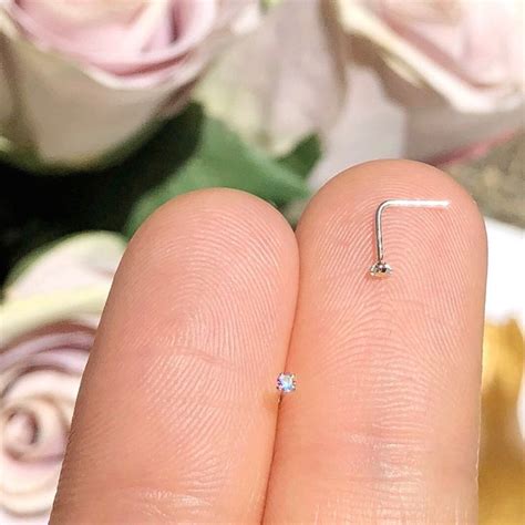 1mm Micro Diamond Nose Stud Nose Ring L Shape Nose Stud Small Etsy