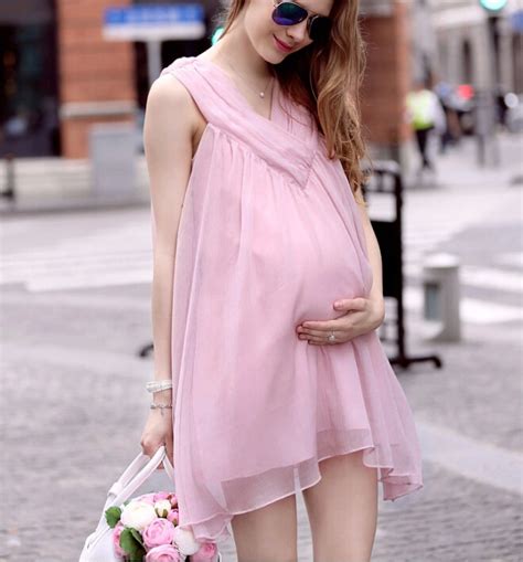 Summer Fashion Chiffon Sleeveless V Neck Sweet Pregnant Dress Pink